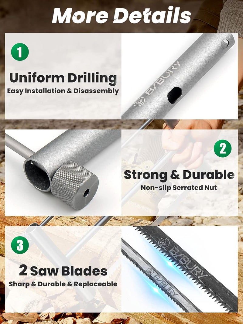 BIBURY Folding Hand Saw Outdoor Survival Tools, Portable Folding Wood Saw with 2pcs Replaceable 12.4” Blade & Buckle Cloth Bag, Aluminium Alloy Camping Pruning Tree Hand Saw for Gardening - Image 4